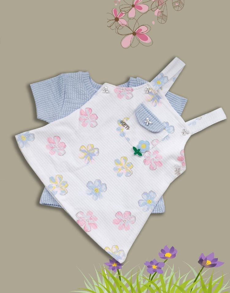 KETI MINI Baby Girls Cotton Dungaree and Top Set