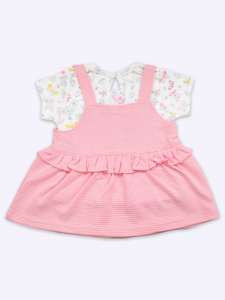 Infant Floral Printed Top with Dungaree with Panty