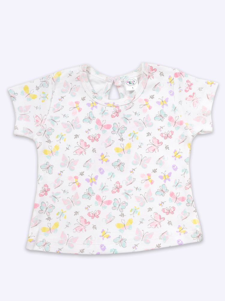 Infant Floral Printed Top with Dungaree with Panty