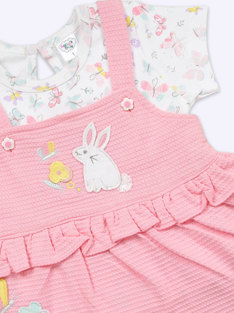 Infant Floral Printed Top with Dungaree with Panty