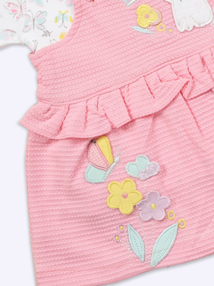 Infant Floral Printed Top with Dungaree with Panty