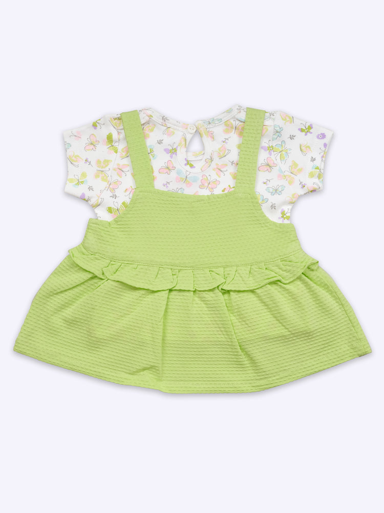 Infant Floral Printed Top with Dungaree with Panty