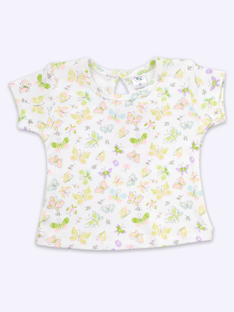 Infant Floral Printed Top with Dungaree with Panty