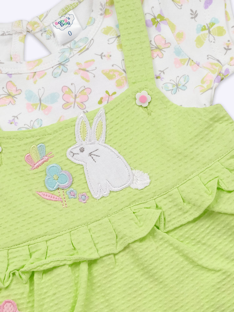 Infant Floral Printed Top with Dungaree with Panty