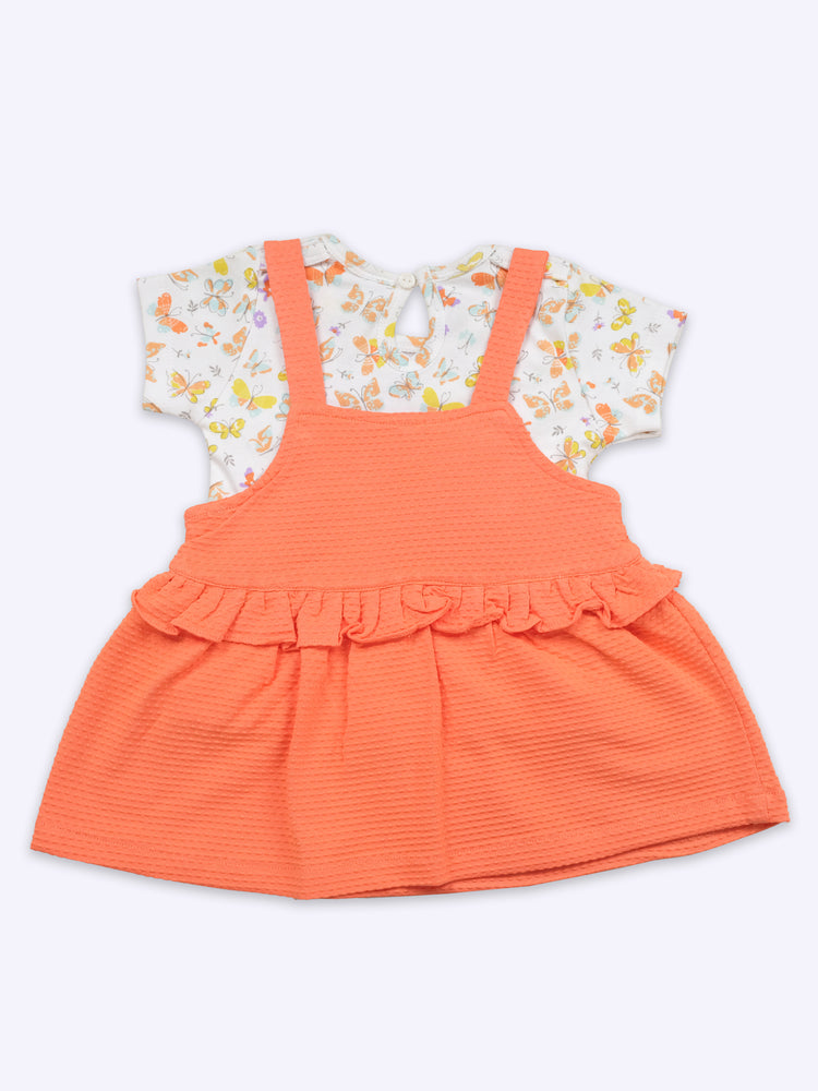 Infant Floral Printed Top with Dungaree with Panty