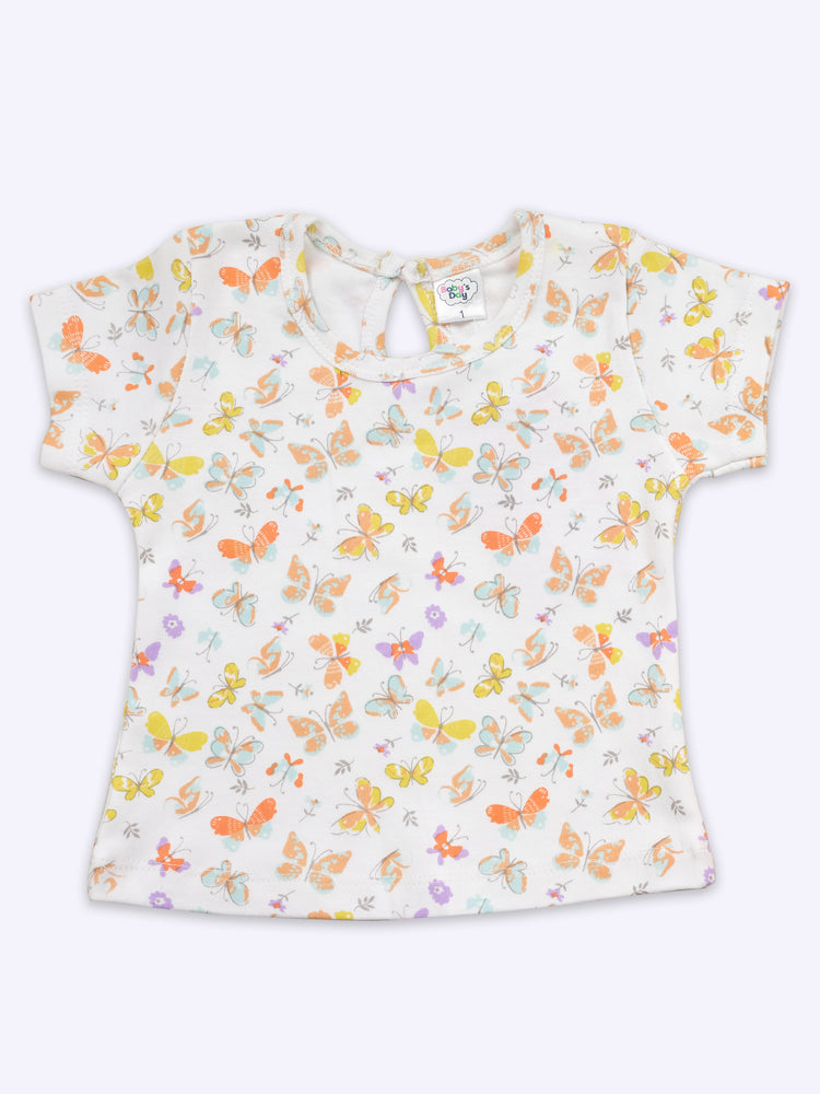 Infant Floral Printed Top with Dungaree with Panty