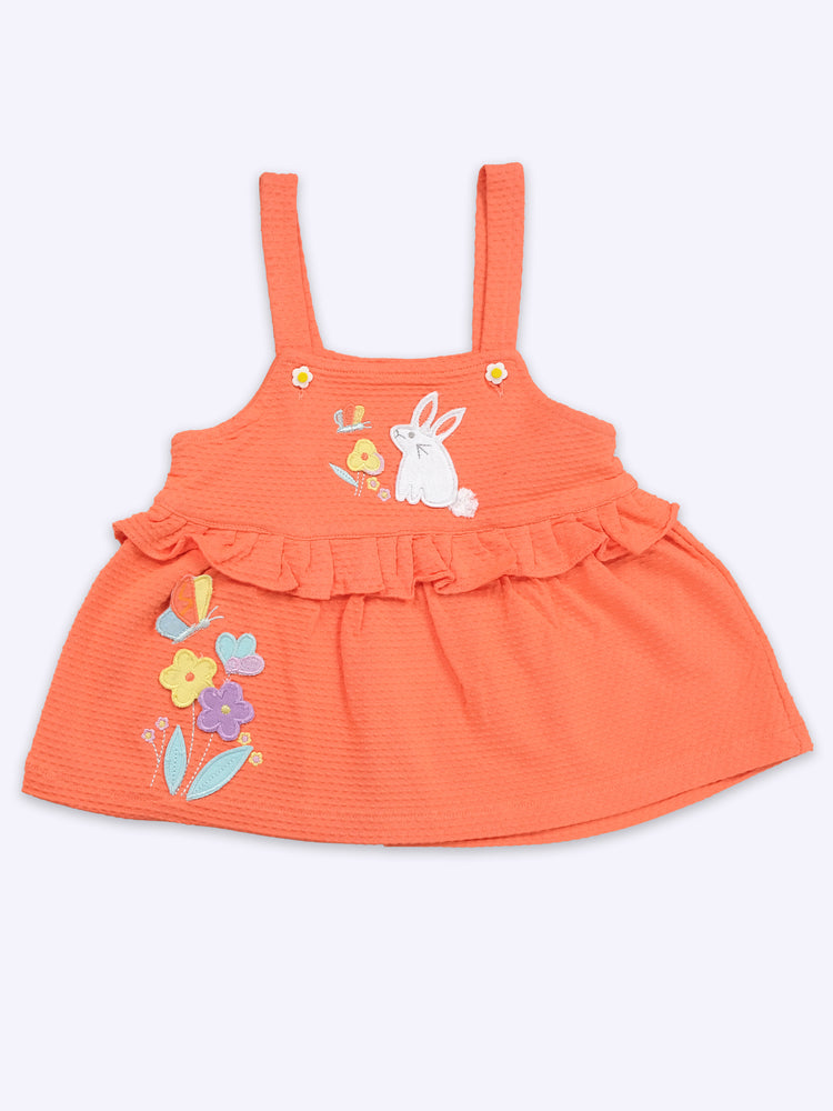 Infant Floral Printed Top with Dungaree with Panty