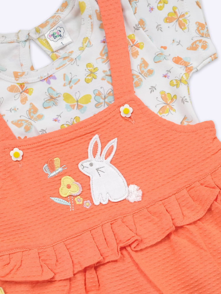 Infant Floral Printed Top with Dungaree with Panty