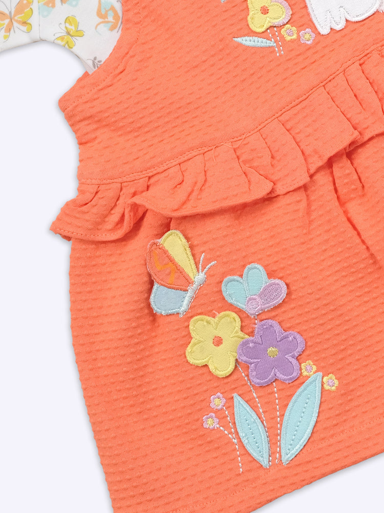 Infant Floral Printed Top with Dungaree with Panty