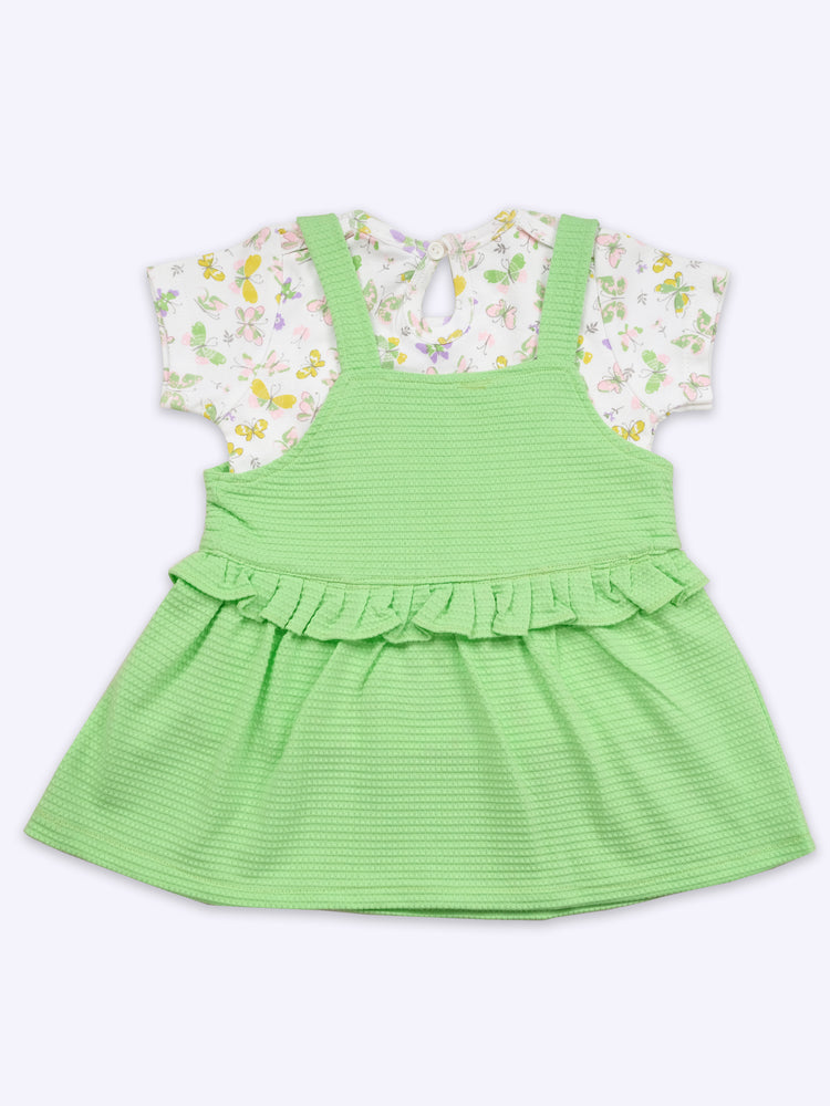 Infant Floral Printed Top with Dungaree with Panty