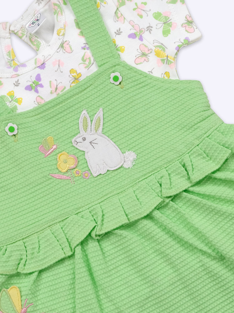 Infant Floral Printed Top with Dungaree with Panty