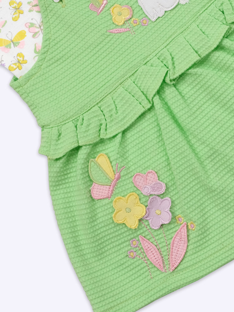 Infant Floral Printed Top with Dungaree with Panty