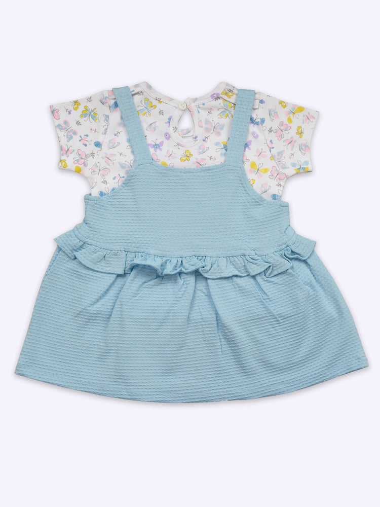 Infant Floral Printed Top with Dungaree with Panty
