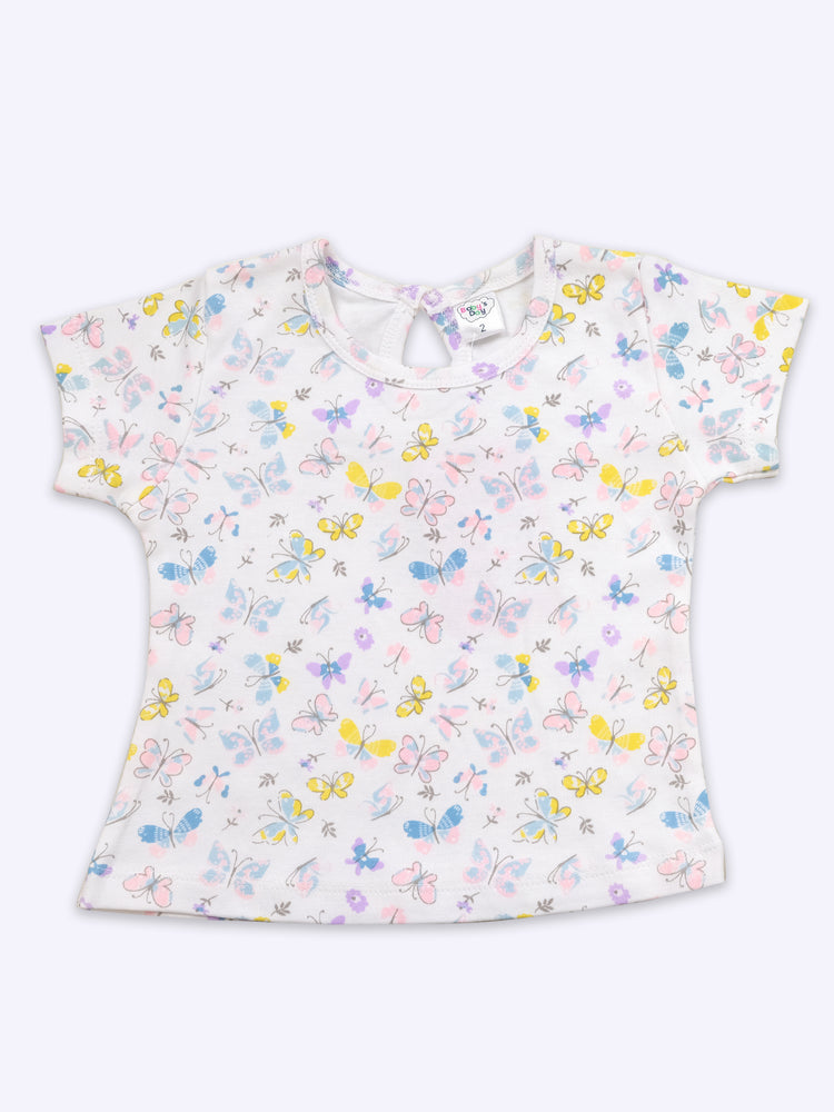 Infant Floral Printed Top with Dungaree with Panty