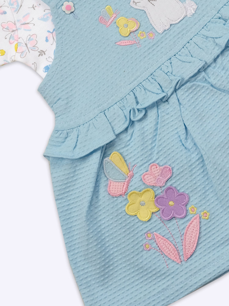Infant Floral Printed Top with Dungaree with Panty