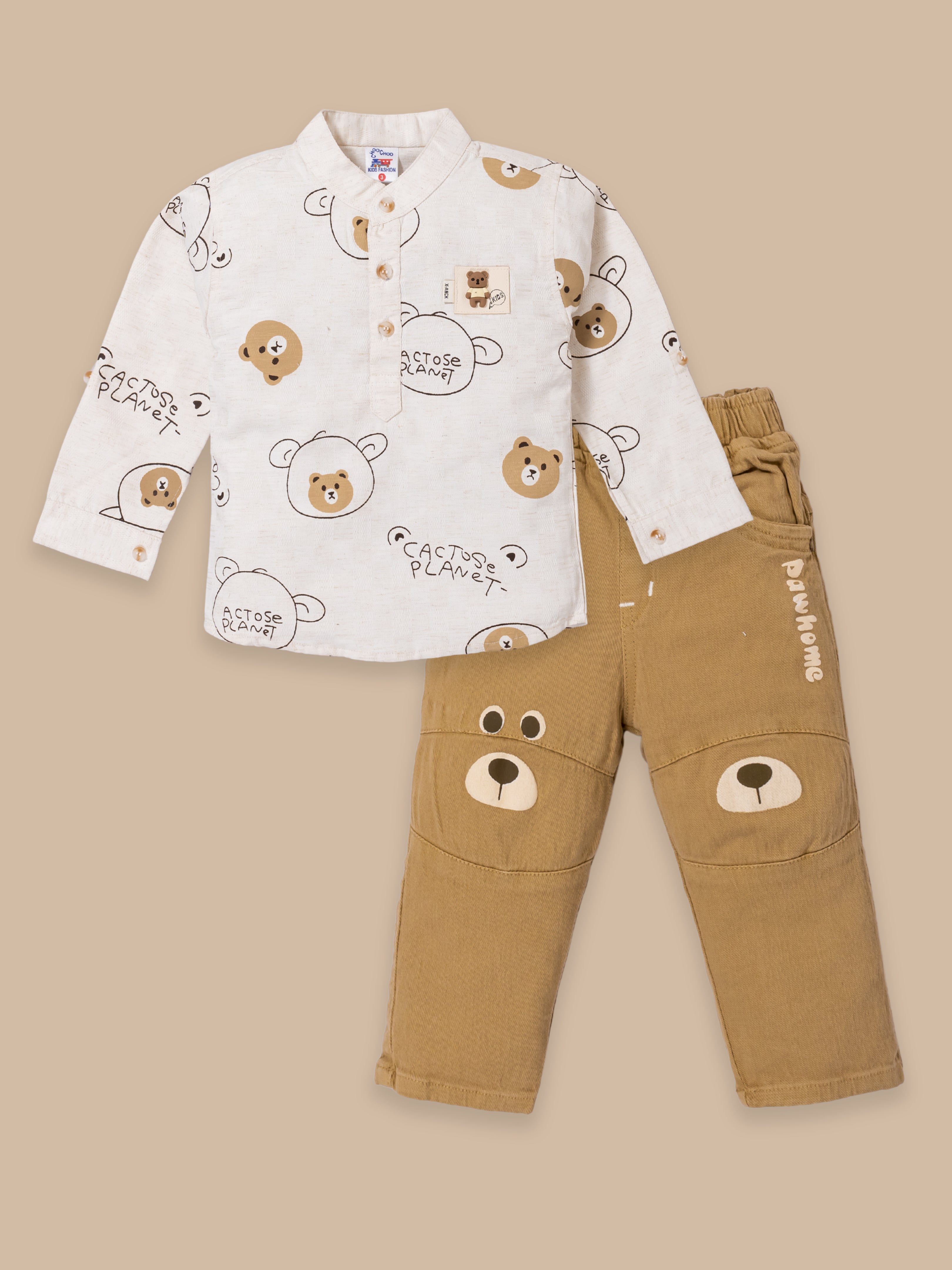 Kids Casual Outfit – Printed Full Sleeve Kurta With Matching Pants