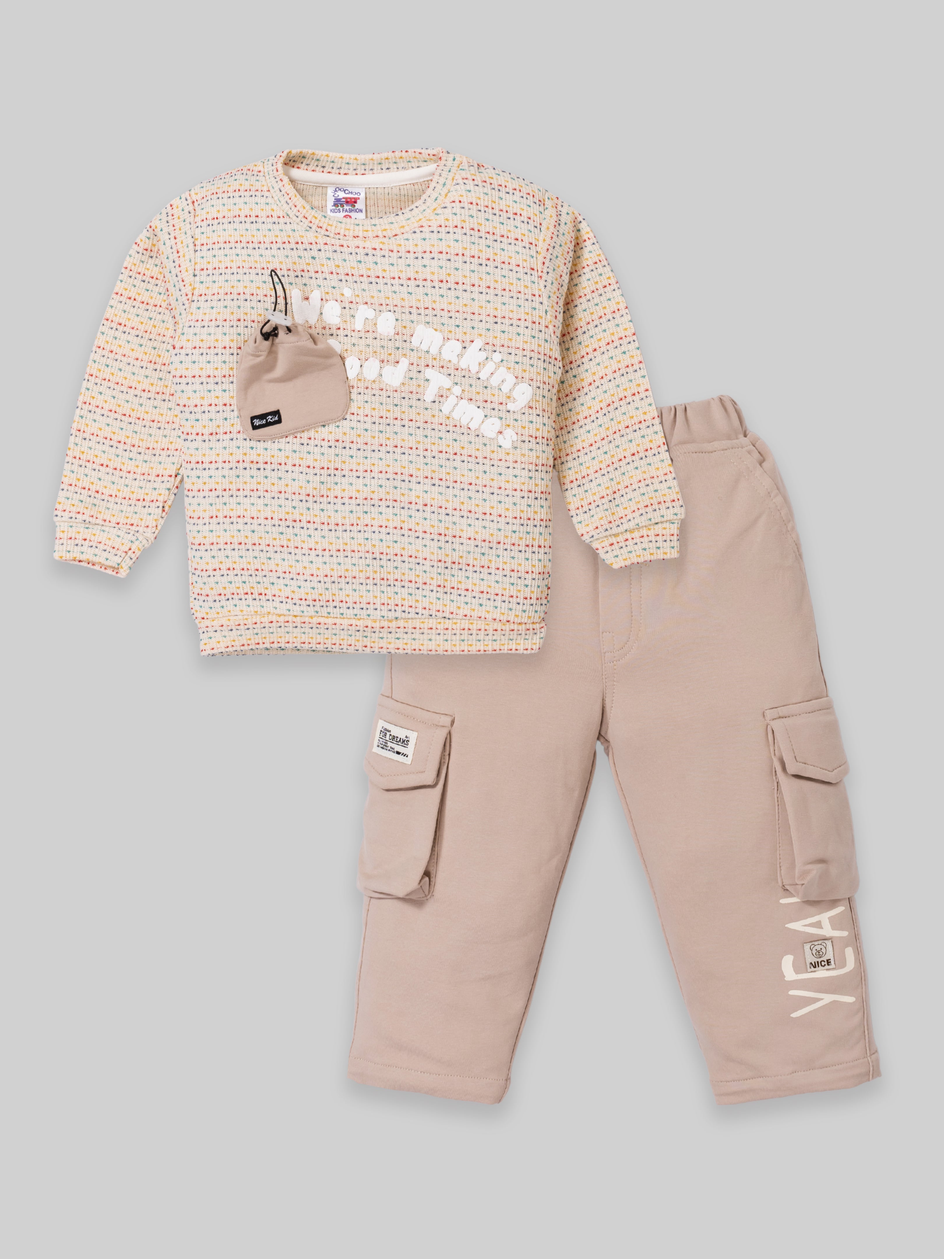 Kids Waffle Knit Sweatshirt & Cargo Pants 2-Piece Set
