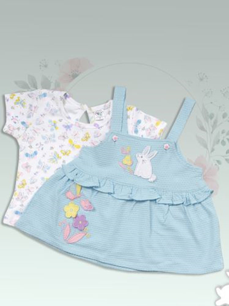 Infant Floral Printed Top with Dungaree with Panty