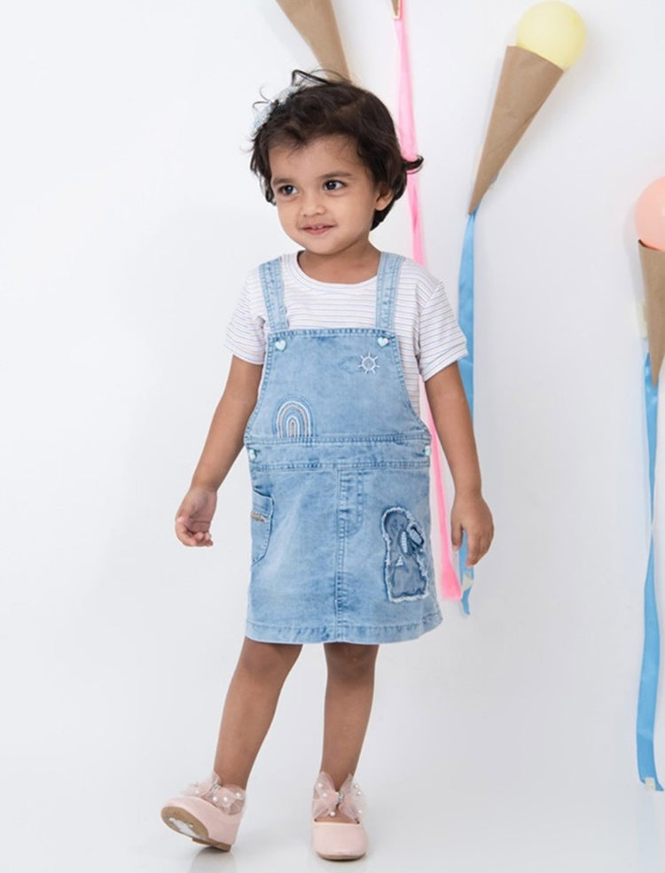 BABY'S DAY Denim Dungaree With T-Shirt With Panty