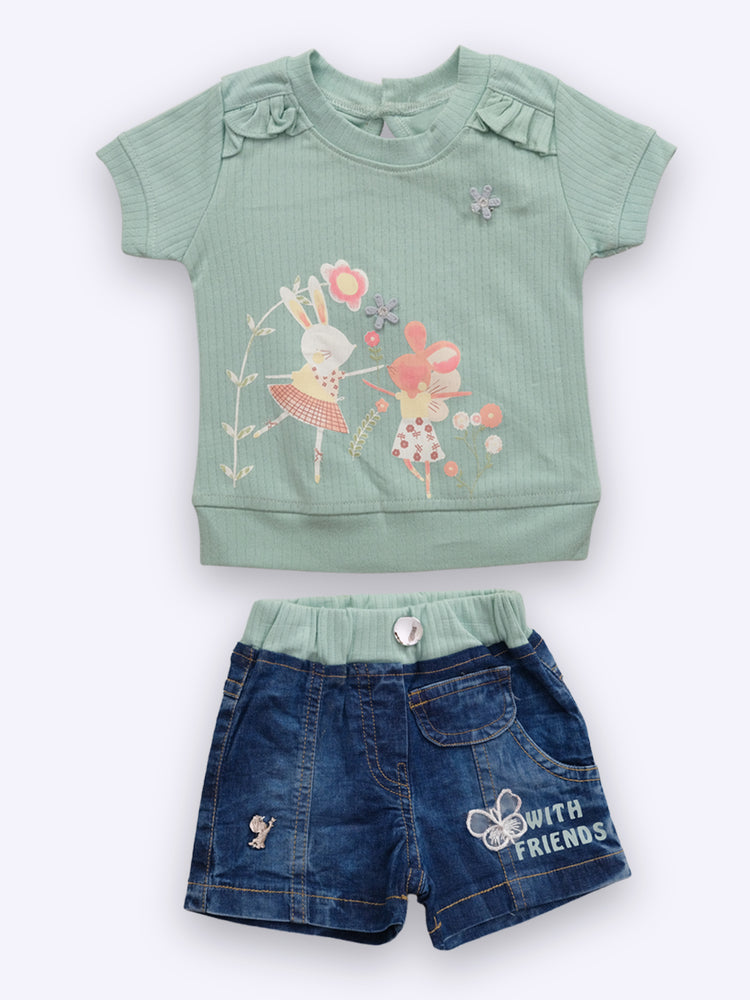 Baby's Day Girls Top and Denim Shorts