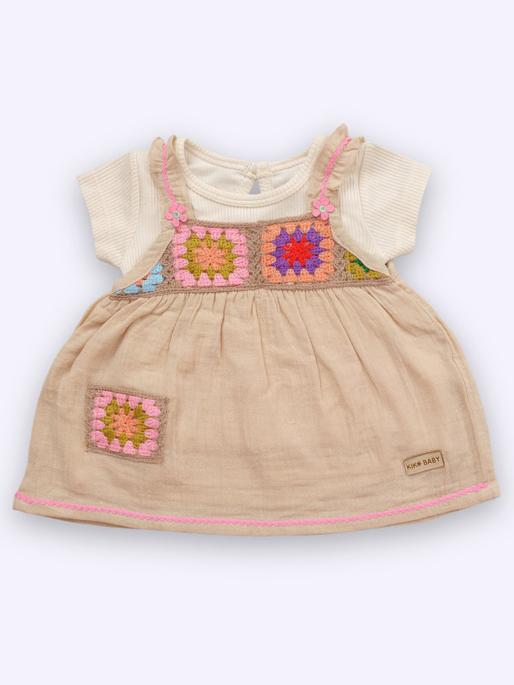 KIKO Embroidery Cotton Dungaree Set for baby