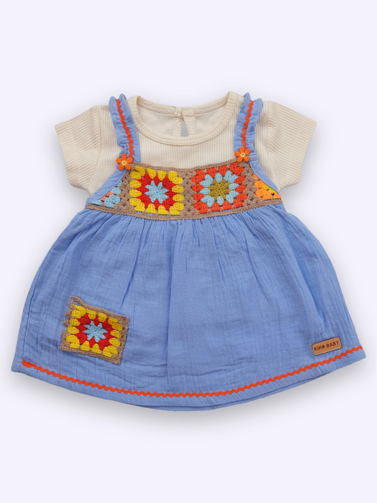 KIKO Embroidery Cotton Dungaree Set for baby