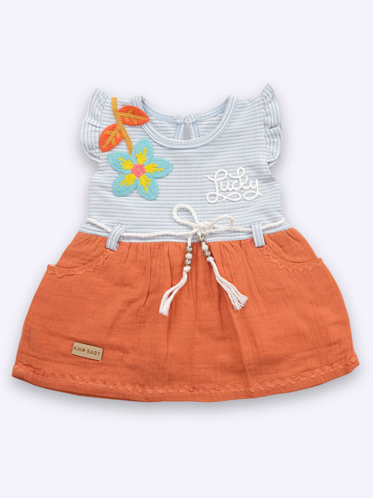 KIKO Infant Girls Striped Applique Fit & Flare Dress