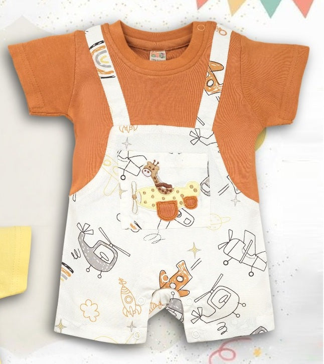Pompidou Printed Romper Jacket Set For Baby Boys