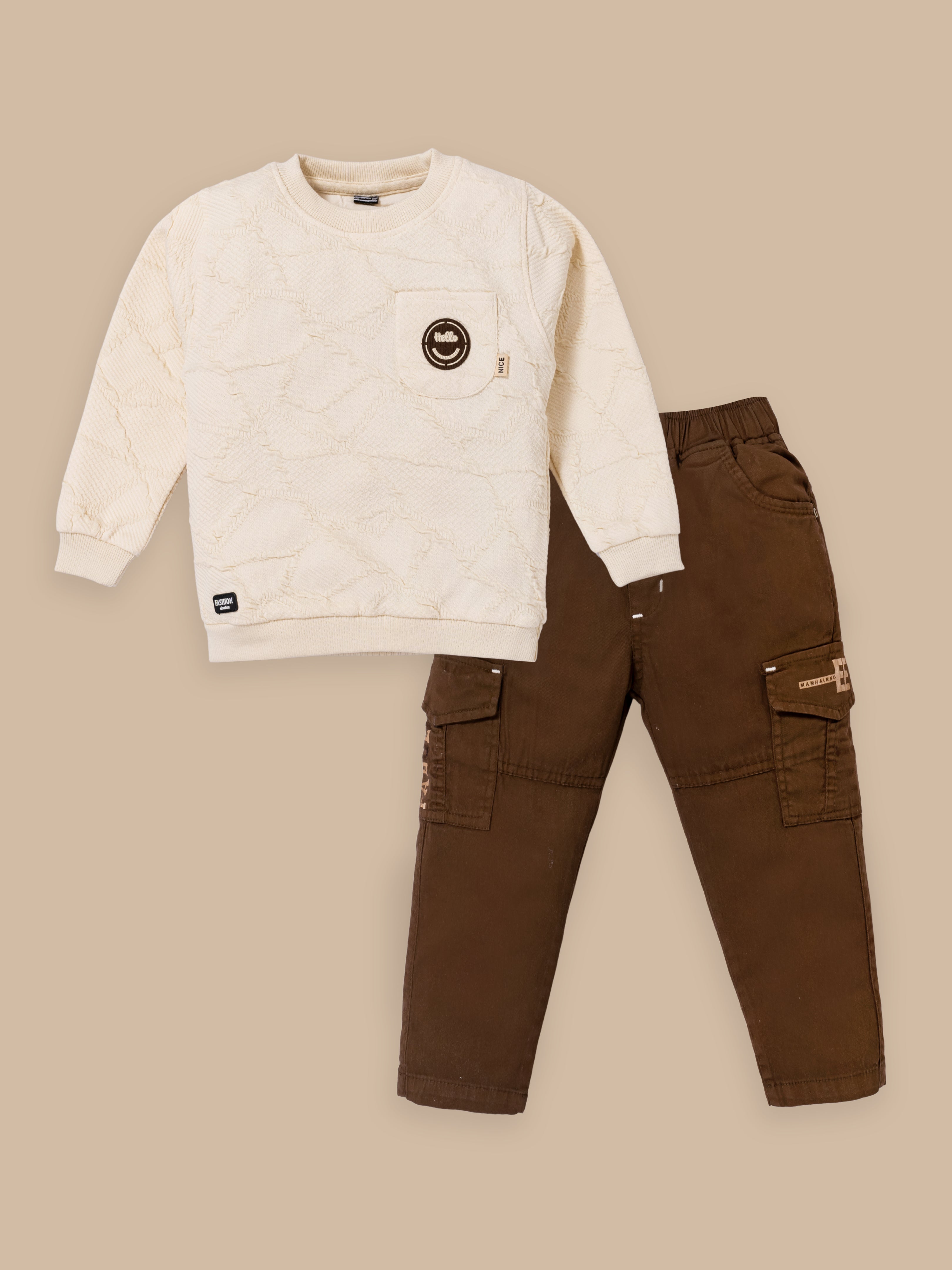 Toddler & Kids Outfit Set – Sweatshirt & Cargo Pant Set | Cream & Pink