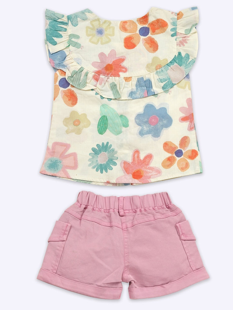 KETI MINI Floral Printed Sleeveless Top & Shorts Clothing Set