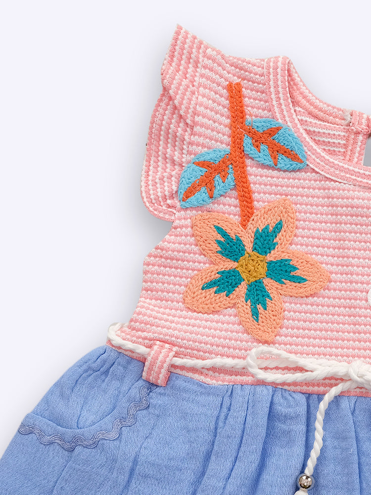 KIKO Infant Girls Striped Applique Fit & Flare Dress