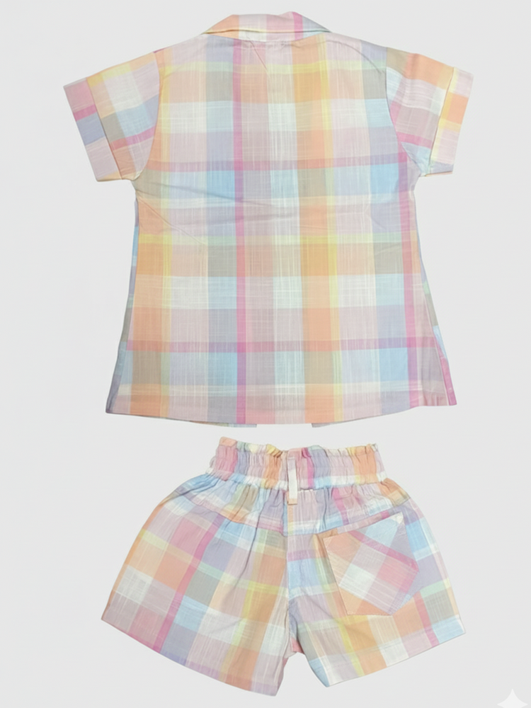 Memeko Girls Printed Shirt Collar Pure Cotton and Short with inner
