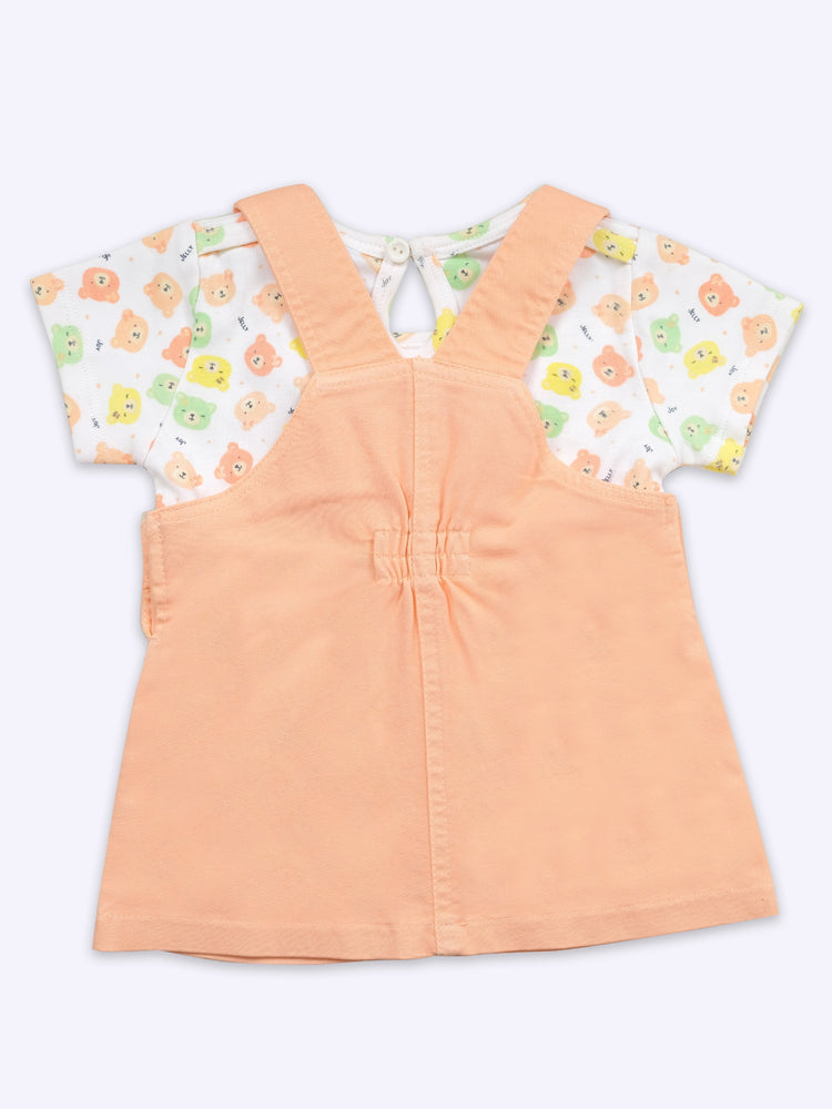 Infant Girls Cotton Dungaree With Half Sleeve Top
