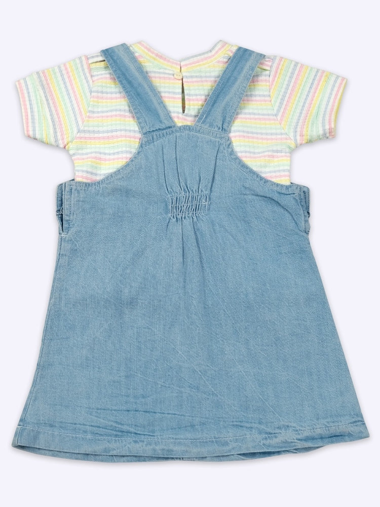 KETI MINI Girls Striped Top and Denim Dungaree