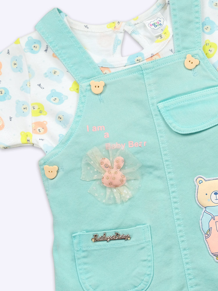 Infant Girls Cotton Dungaree With Half Sleeve Top