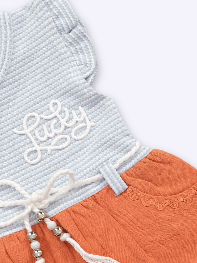 KIKO Infant Girls Striped Applique Fit & Flare Dress