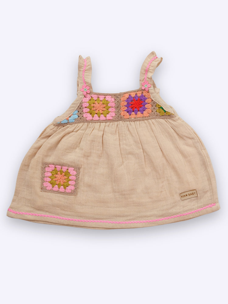 KIKO Embroidery Cotton Dungaree Set for baby