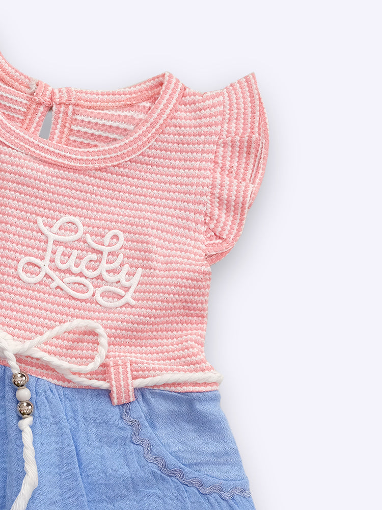 KIKO Infant Girls Striped Applique Fit & Flare Dress