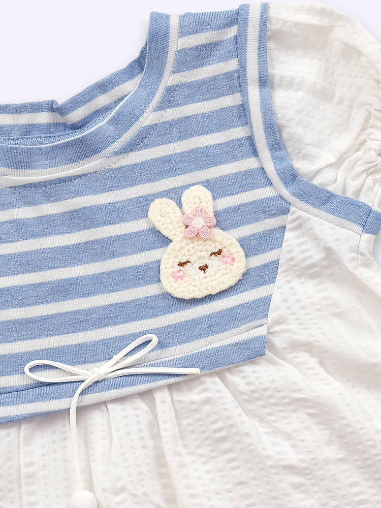 KIKO Baby Girls Striped Cotton Fit & Flare Dress