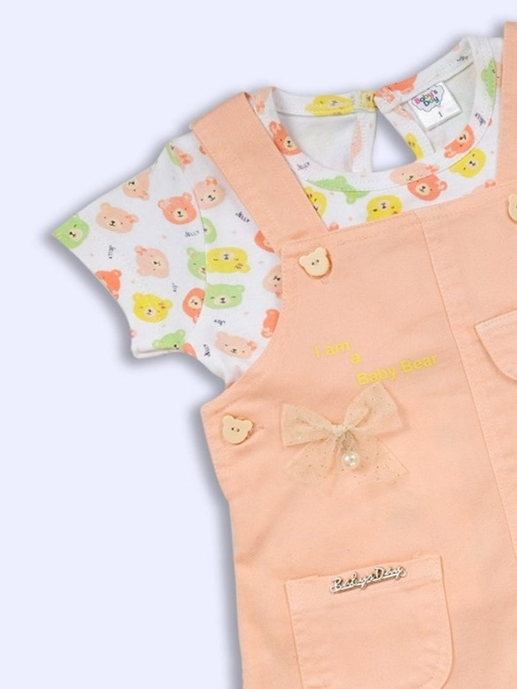 Infant Girls Cotton Dungaree With Half Sleeve Top