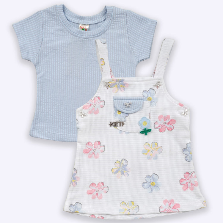 KETI MINI Baby Girls Cotton Dungaree and Top Set