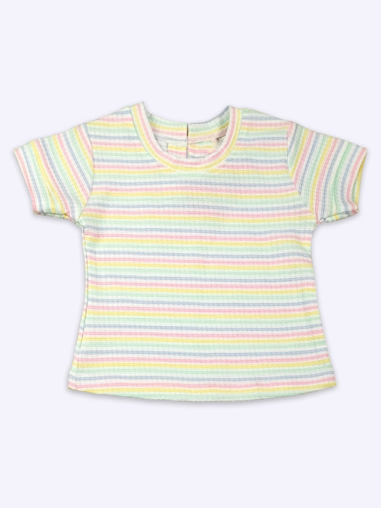 KETI MINI Girls Striped Top and Denim Dungaree