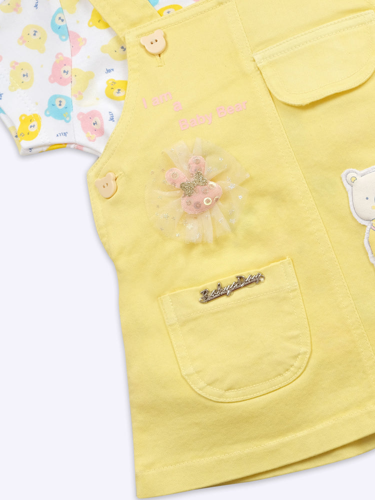 Infant Girls Cotton Dungaree With Half Sleeve Top