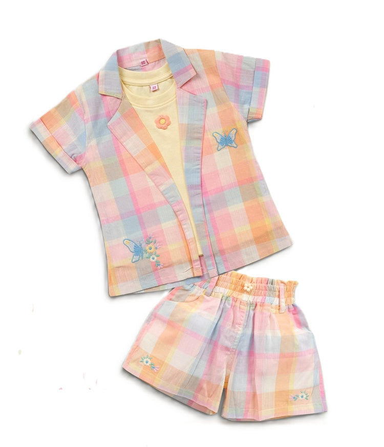 Memeko Girls Printed Shirt Collar Pure Cotton and Short with inner