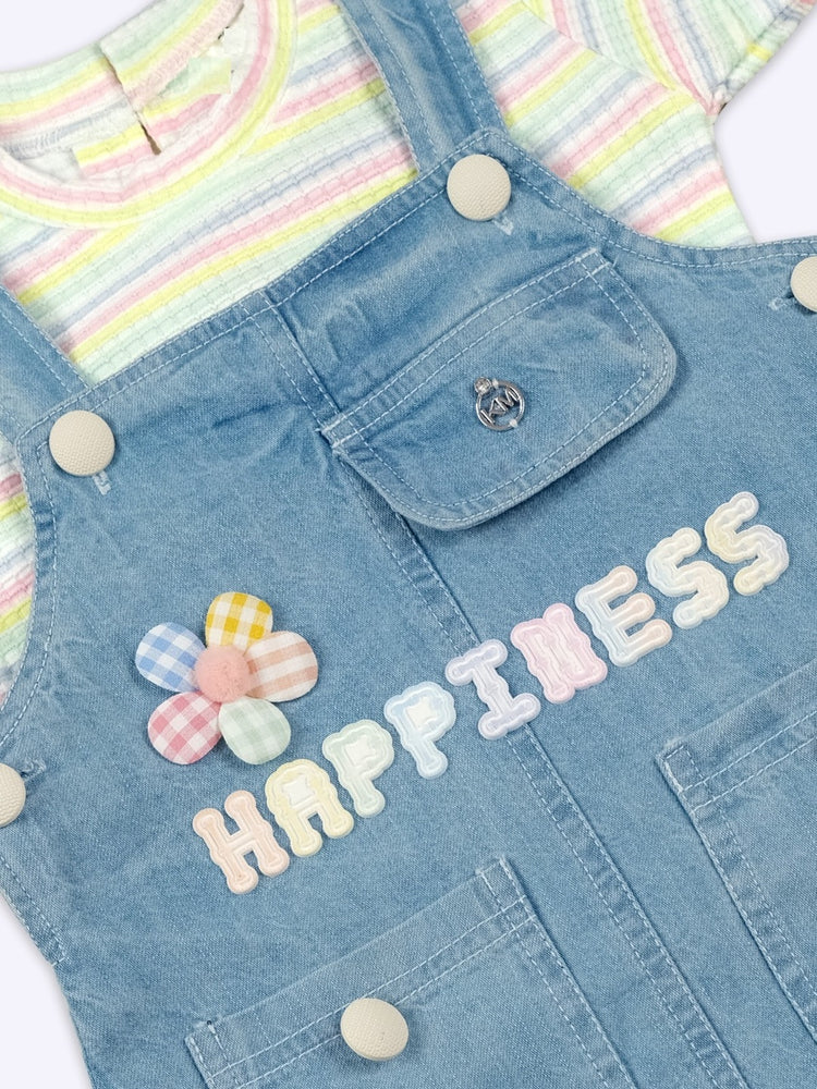 KETI MINI Girls Striped Top and Denim Dungaree