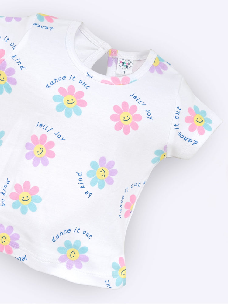 BABY'S DAY Printed Cotton Dungaree With T-Shirt