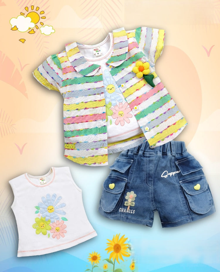 Keti Mini Girls Pure Cotton Collar Shirt With Short