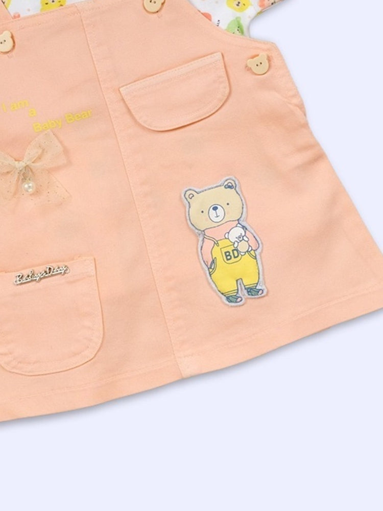 Infant Girls Cotton Dungaree With Half Sleeve Top