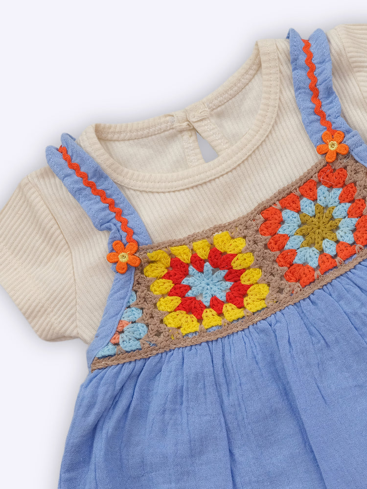 KIKO Embroidery Cotton Dungaree Set for baby