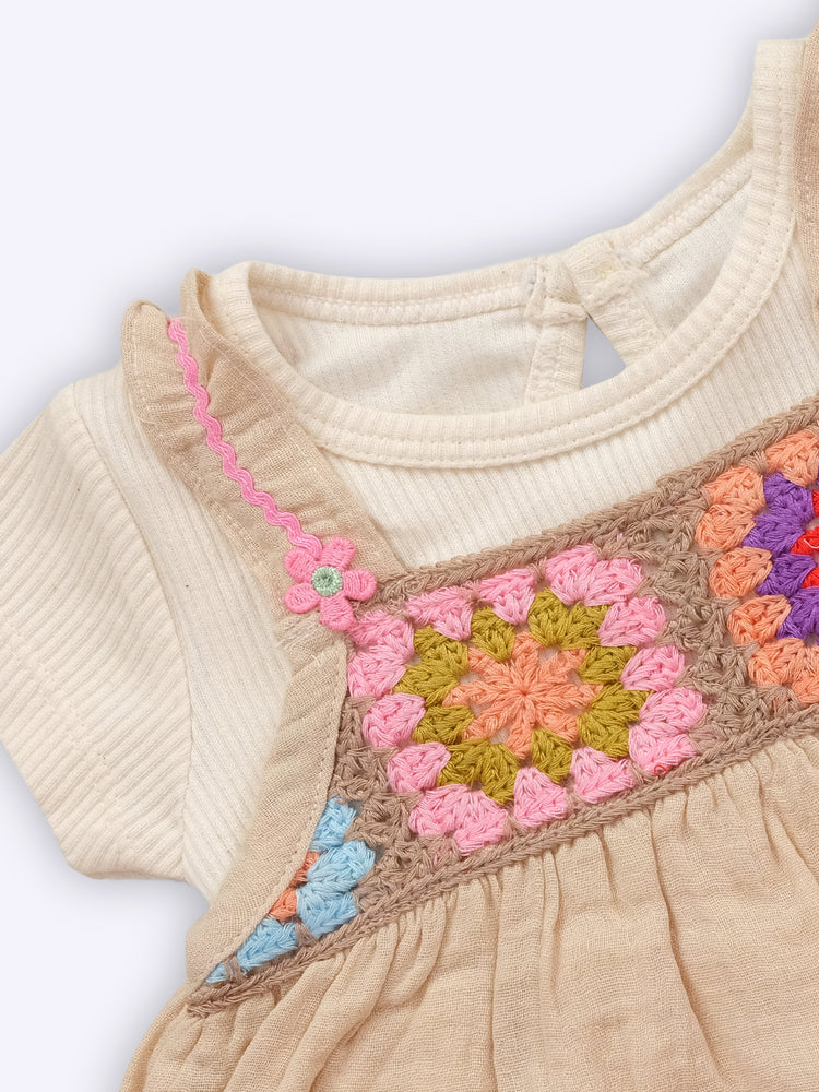 KIKO Embroidery Cotton Dungaree Set for baby